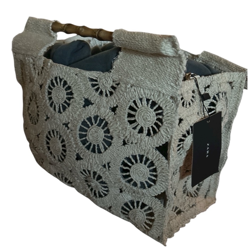 Zara Cream Crochet Crossbody Bag with Bamboo Handles